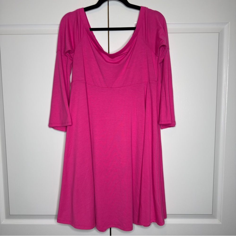 Torrid 00 Vibrant‎ Pink Skater Dress Scoop Neck Bell Sleeve Stretch Flare